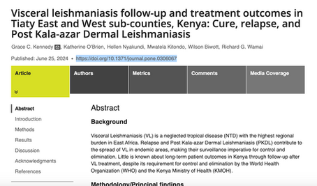 Visceral Leishmaniasis follow-up and treatment outcomes in Tiaty East and West sub-counties, Kenya: Cure, relapse, and Post Kala-azar Dermal Leishmaniasis