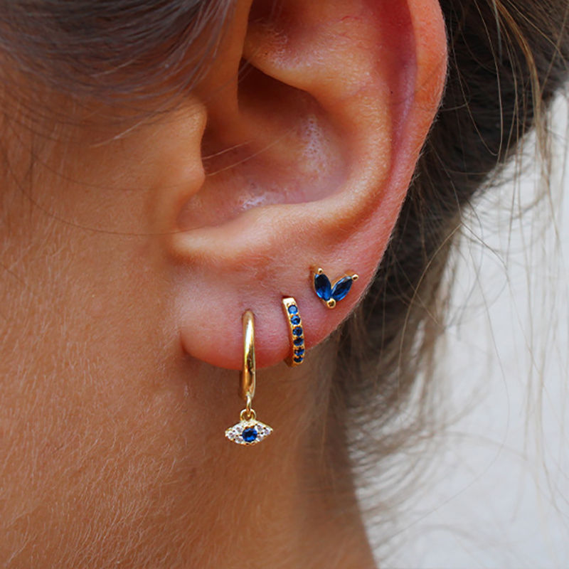 Blue Evil Eye Gold-Plated Hoop Earring Set