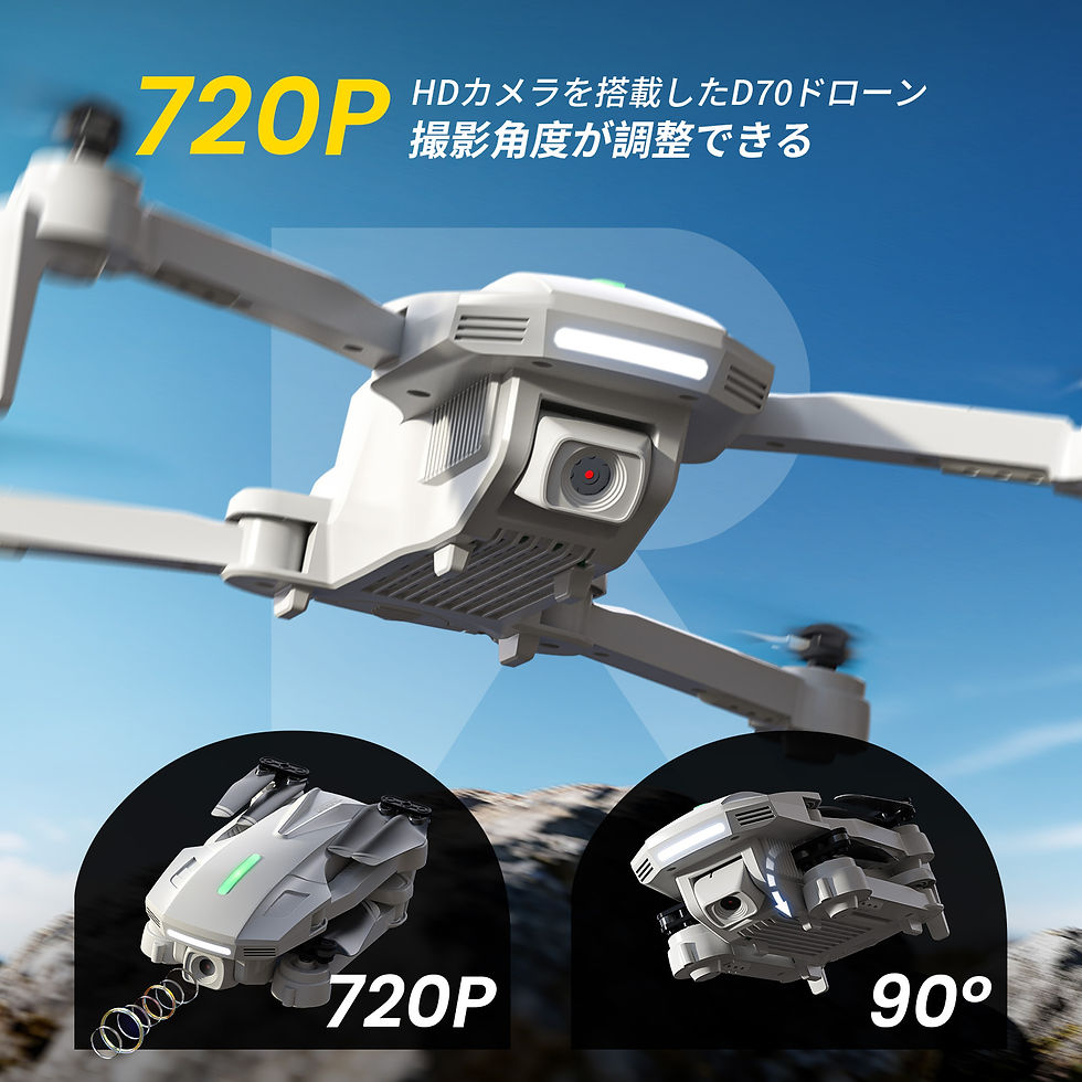 サムネイル： DEERCドローン カメラ付き 100g未満 申請不要 子供向け HDカメラ 小型 折りたたみ式 初心者向け バッテリー2個 カメラ角度90° D70
