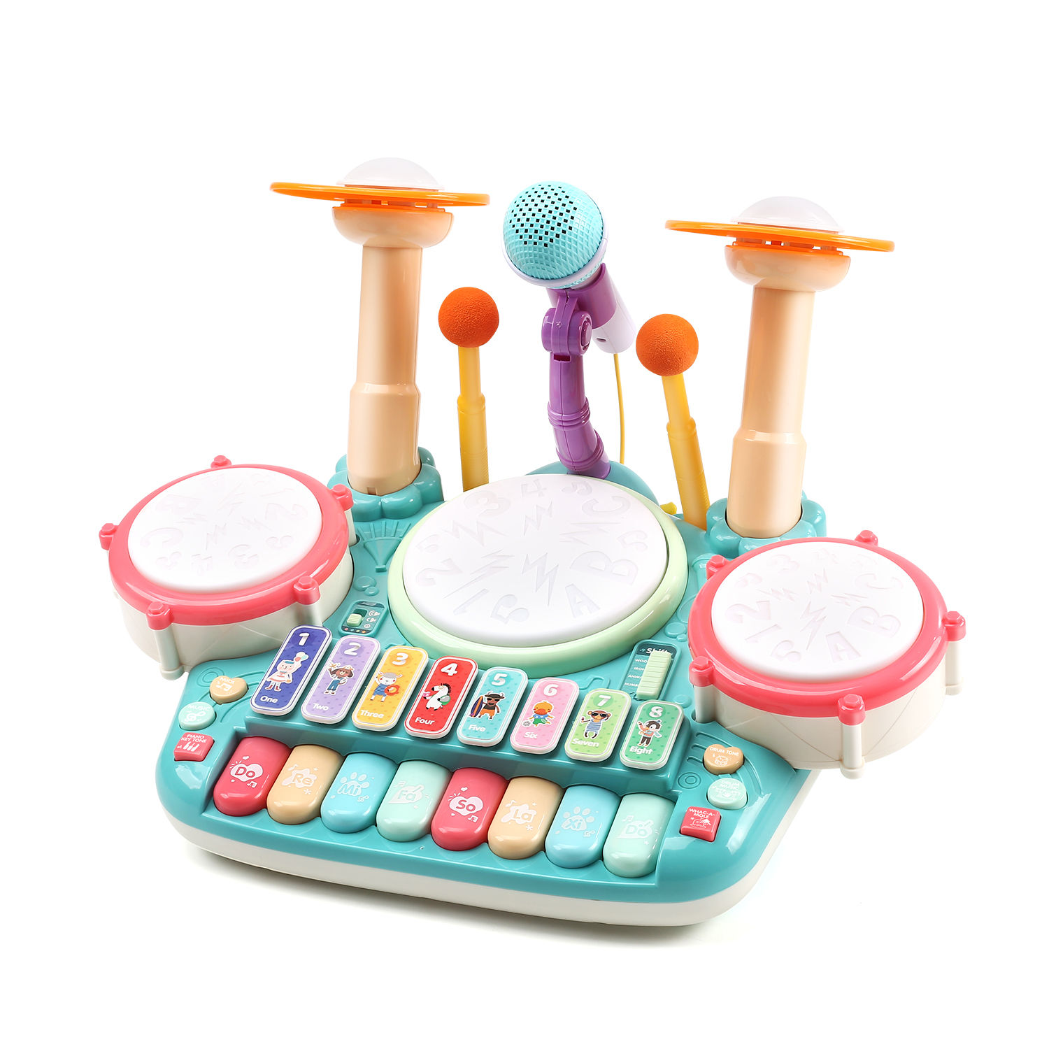 Cute Stone 楽器 おもちゃ 3in1遊び方 ドラムセット ピアノ 子供おもちゃ マイク付き 4種類 ピアノモード ドラムモード 鍵盤楽器