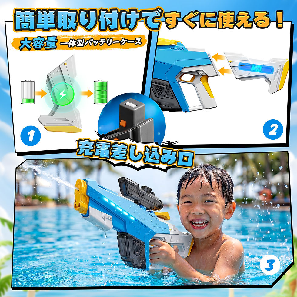 サムネイル： 電動水鉄砲 ウォーターガン Cute Stone 自動吸水 モジュール式バッテリー カラフルライト 大容量タンク 屋外用 自動 手動 ウォーターガン 大人 子供