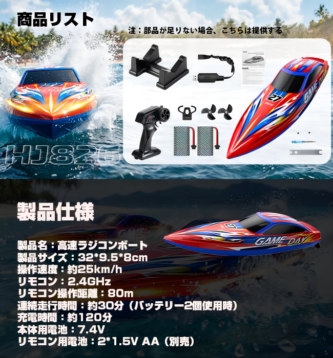 サムネイル： DEERC ラジコンボート HJ826