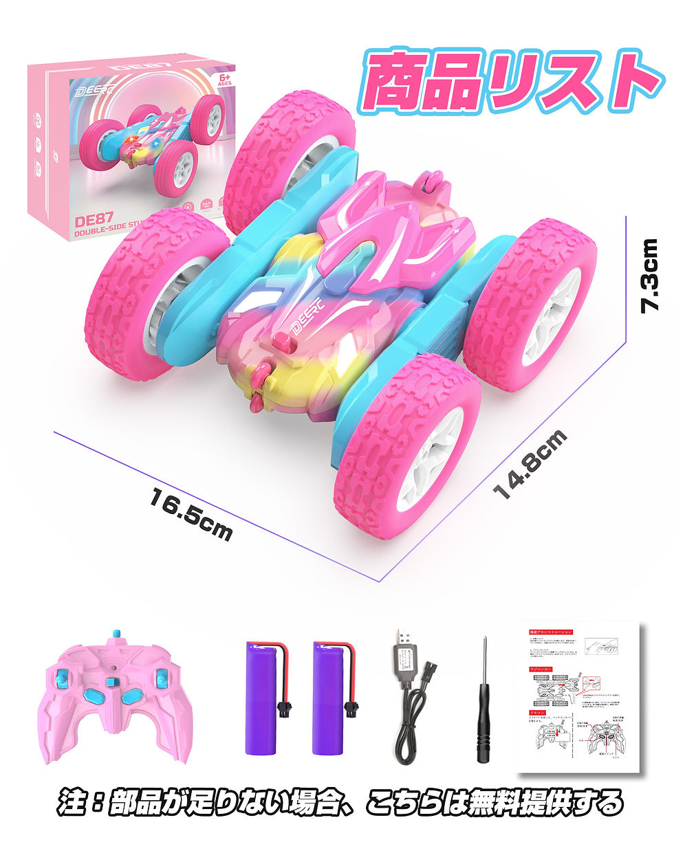 サムネイル： DEERC ラジコン ラジコンカー 子供向け オフロード スタントカー 四輪駆動 DE87 ピンク