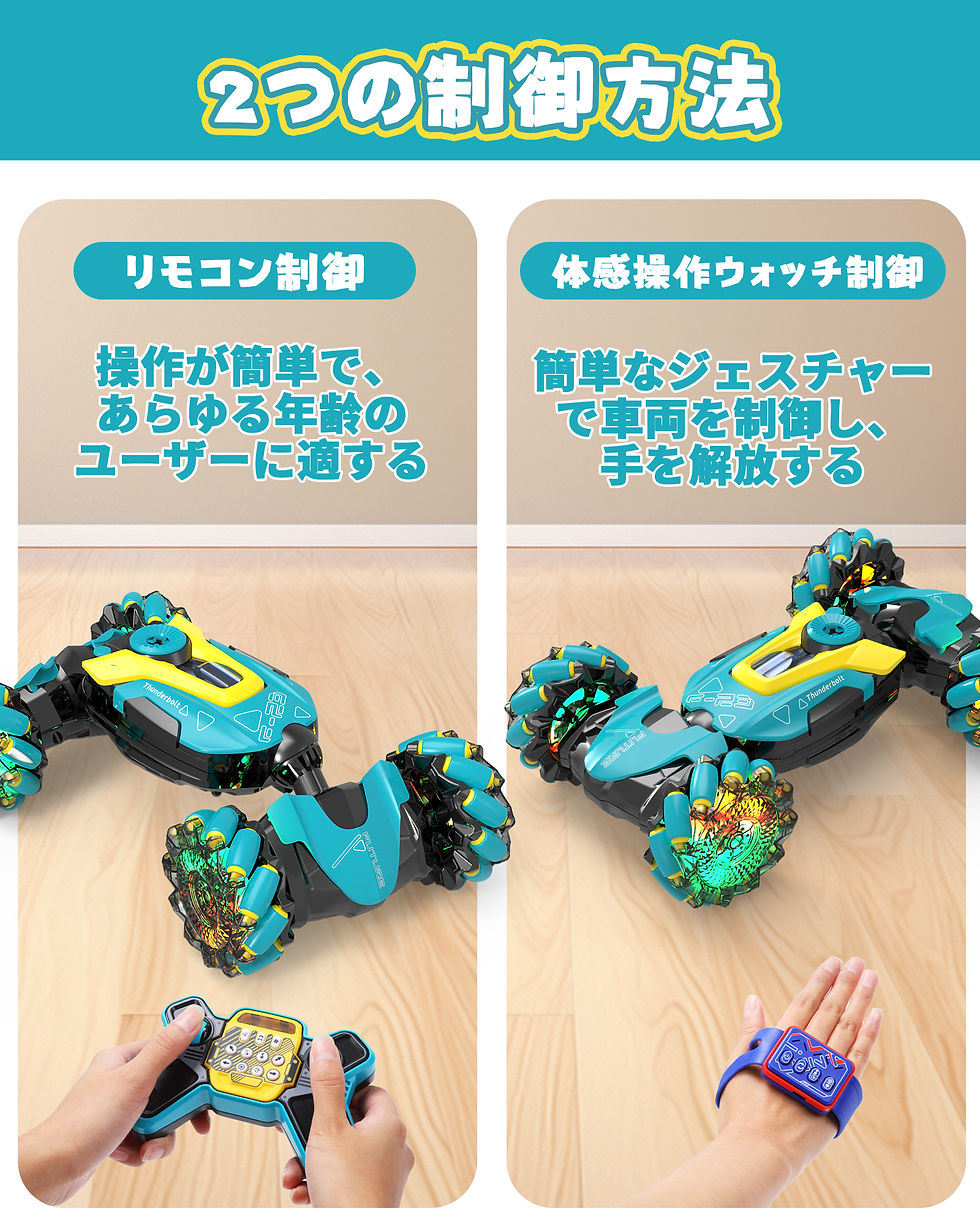 サムネイル： DEERC ラジコンカー 子供向け ジェスチャー ラジコン おもちゃ 4WD 2つの制御方法 腕時計操作 両面走行 オフロード 2334