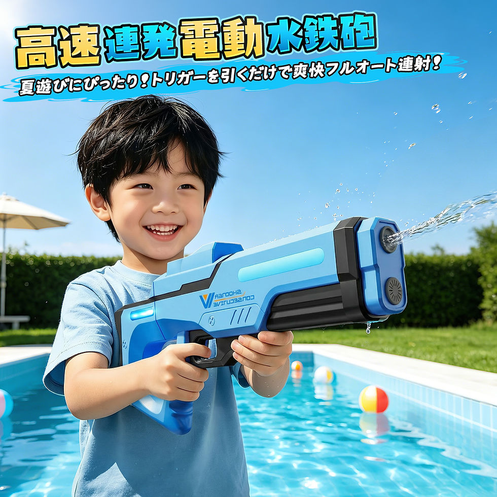 サムネイル： 水鉄砲 電動 Cute Stone 電動水鉄砲 ウォーターガン 高速連射 超強力飛距離 ウォーターボトル付き 6-10m射程 大容量バッテリー 夏祭り 水遊び 