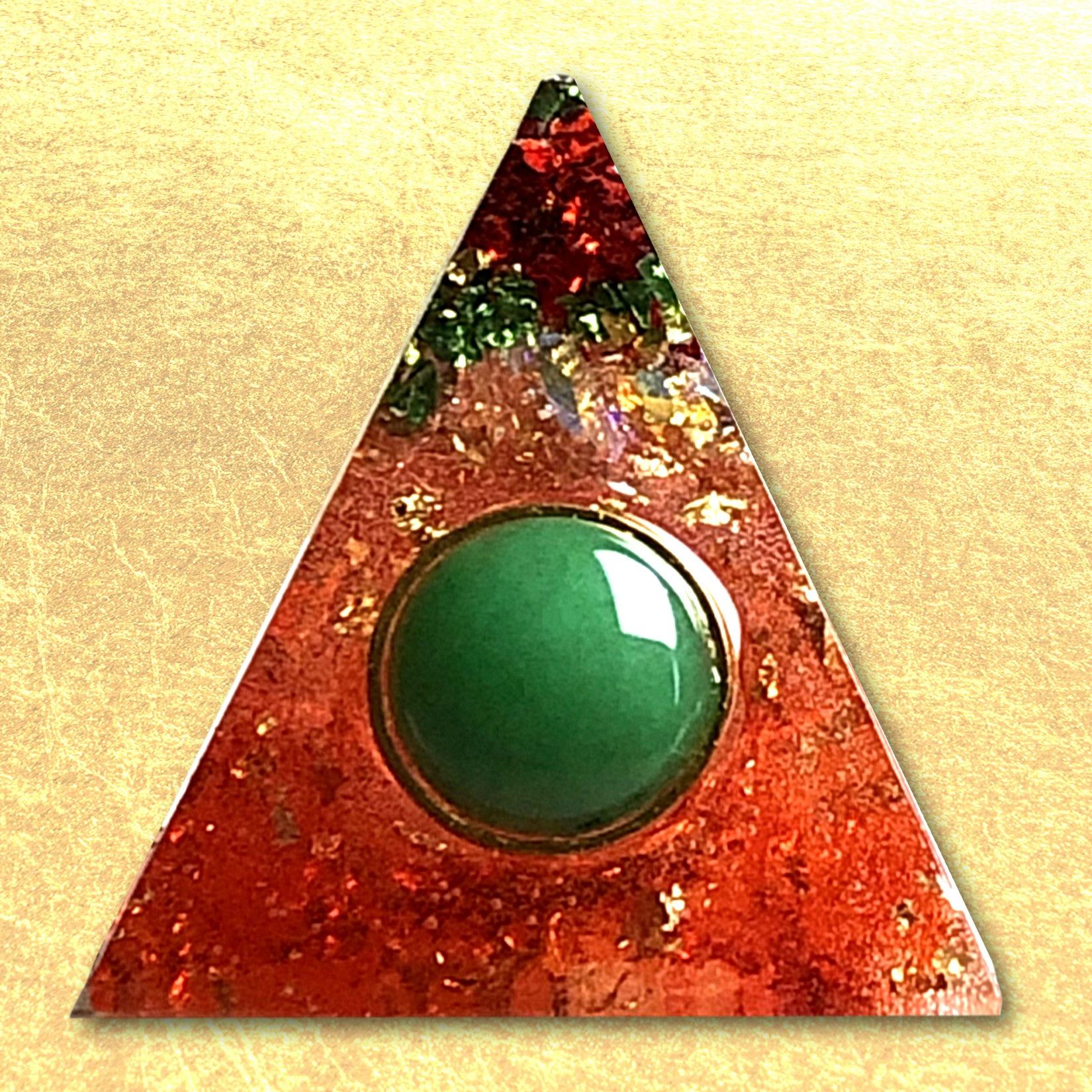 Pyramid with Polished Gemstone, a unique green gem, against a beautiful background KCM Gifts4You