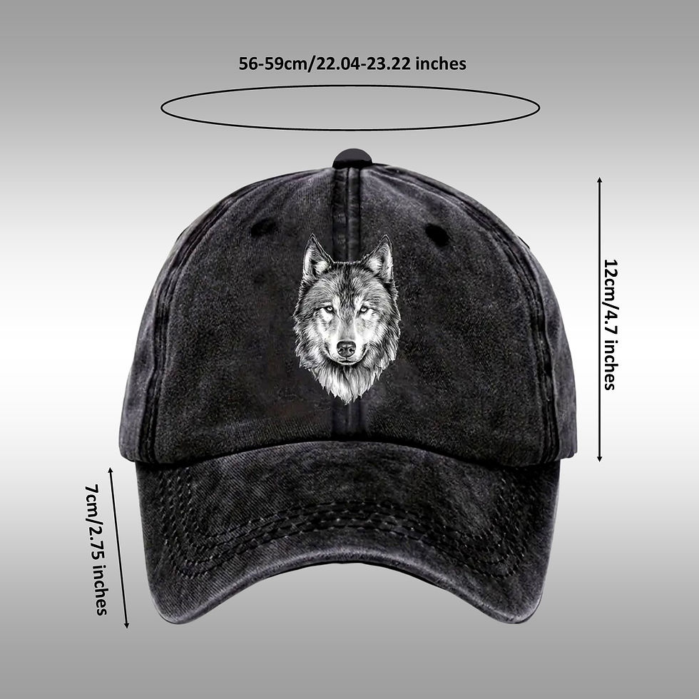 Thumbnail: Black baseball cap with a husky design and measurements, KCM Gifts4You.