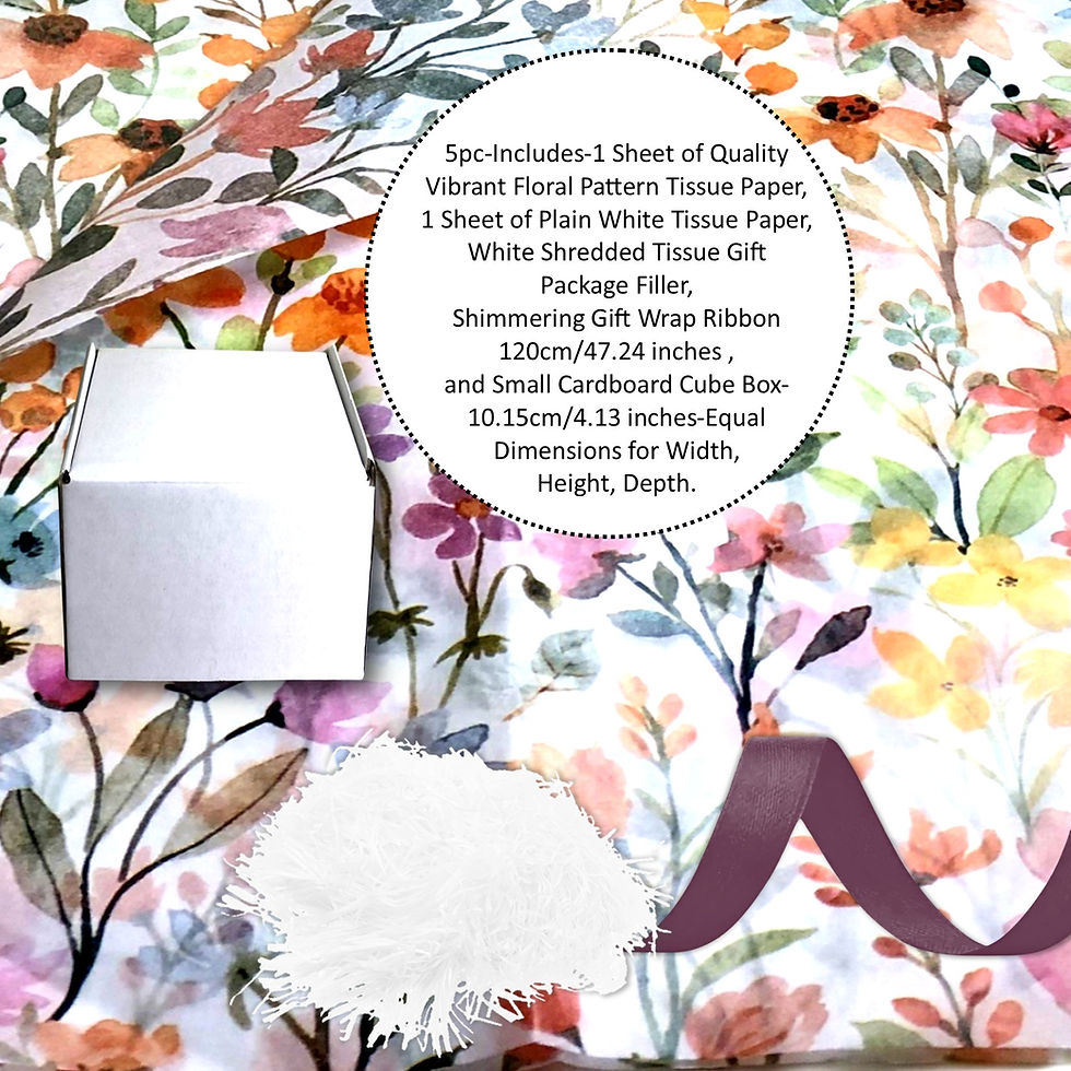 White gift box with floral background, text, 5pc Small Cube Box, KCM Gifts4You.