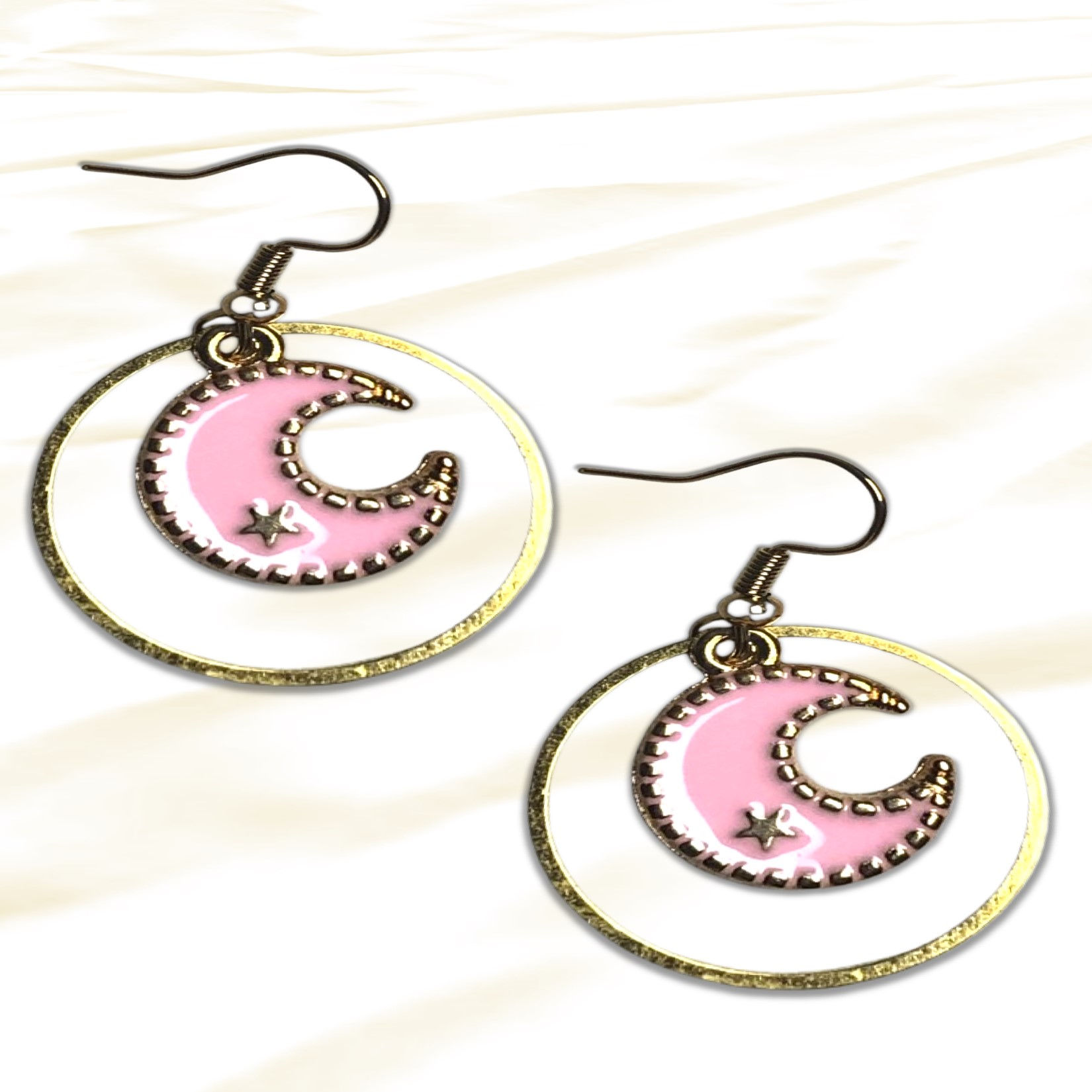 Pink moon earrings featuring bronze hooks KCM Gifts4You accessories for women.