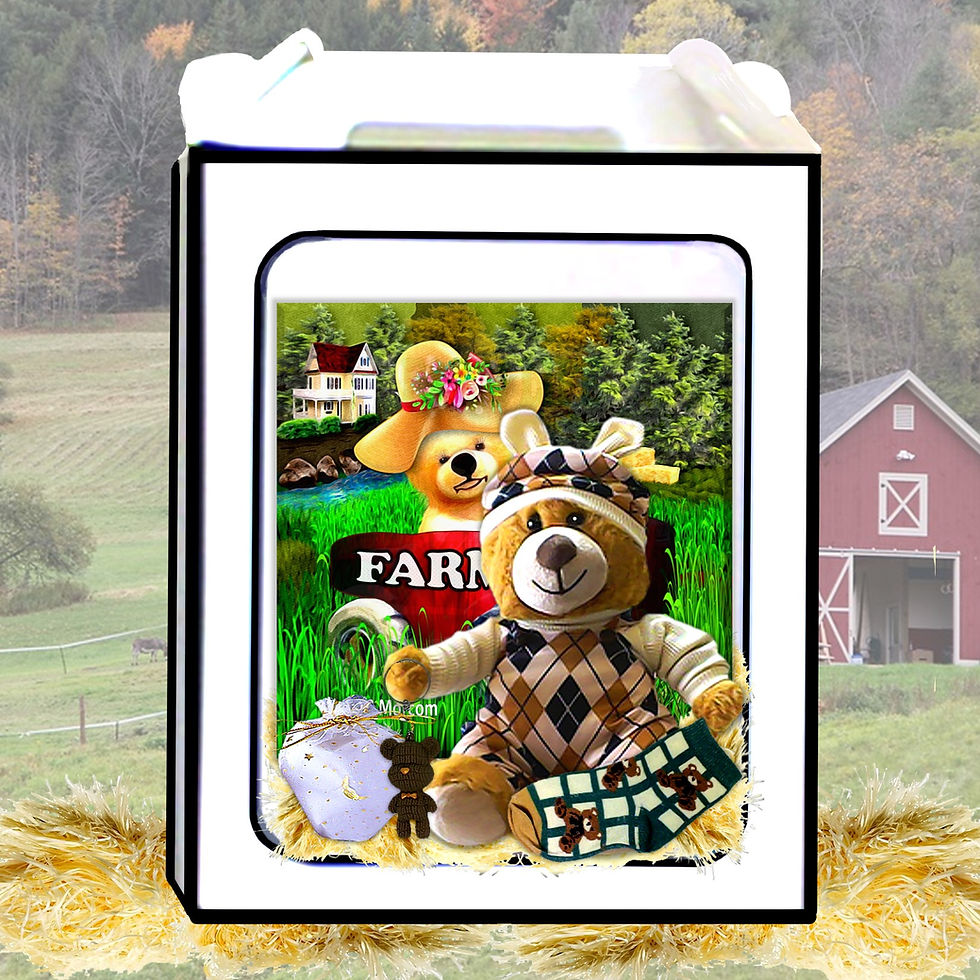 Thumbnail: Gift bag showcasing a bear with the word FARM and an countryside backdrop KCM Gifts4You