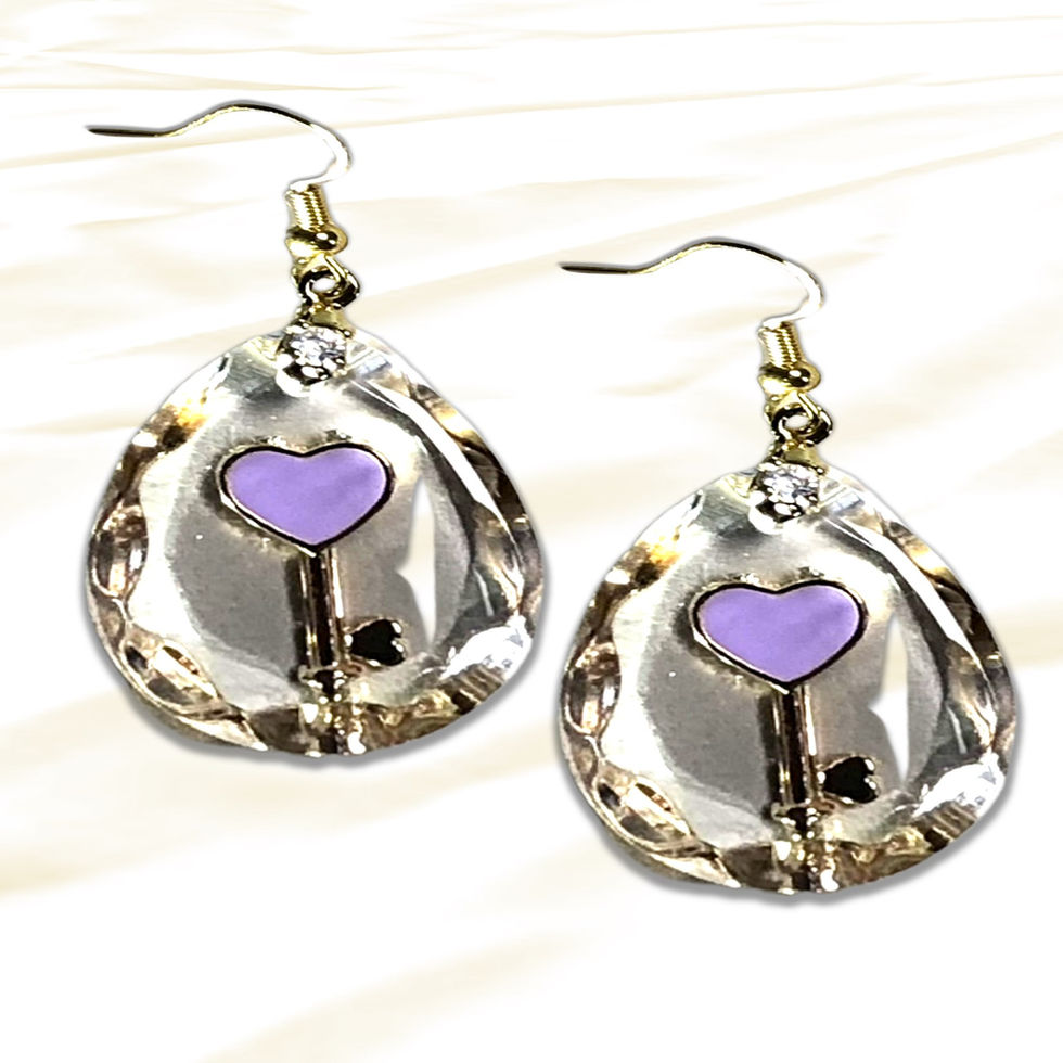 Resin drop key heart charm earrings