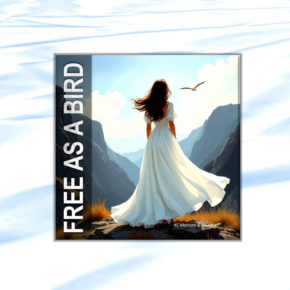 woman wearing white gown standing on mountain top with flying bird in scenic view