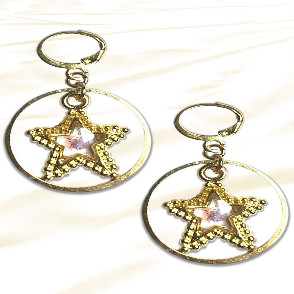 Two gold star keyrings on white background, Gold Keyring Abstract Holographic Resin Pump Shoes Bag Charms.