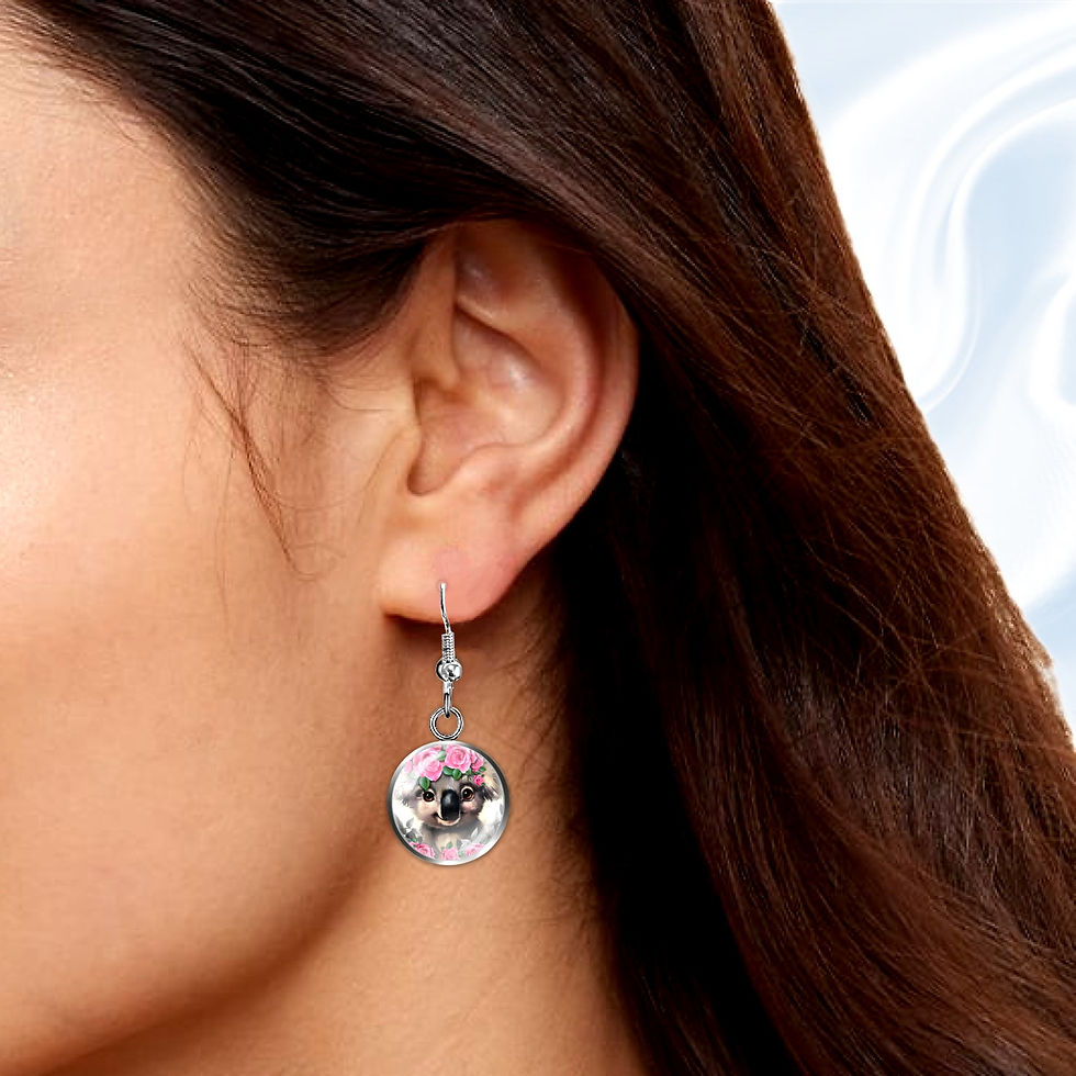 Thumbnail: Woman wearing silver earrings with a decorative, round, clear crystal design.