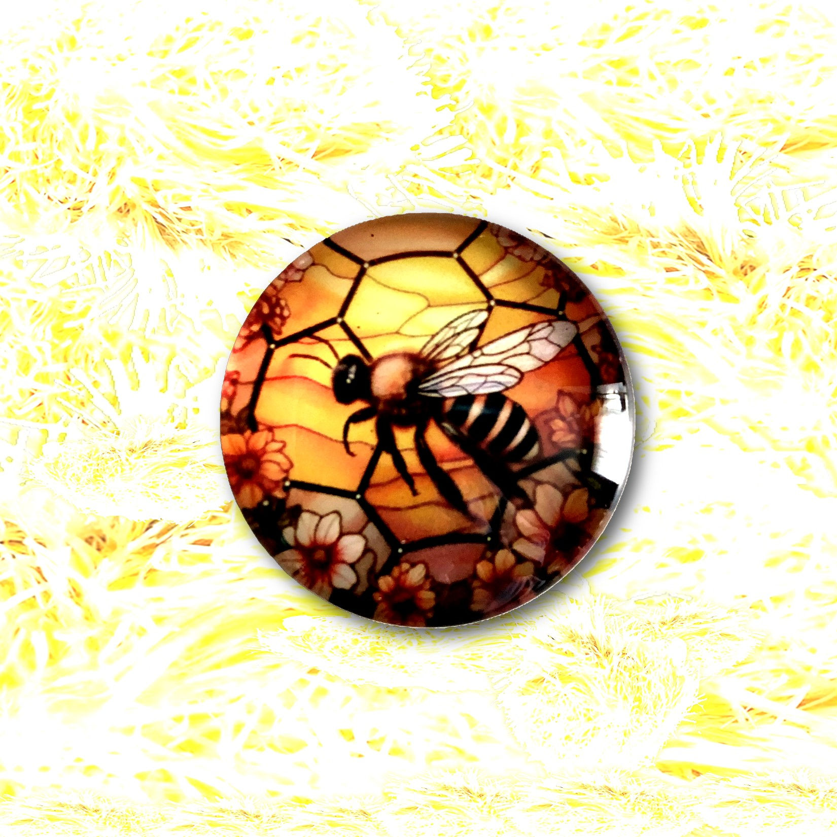 Bee on a magnet with honeycomb background KCM Gifts4You.