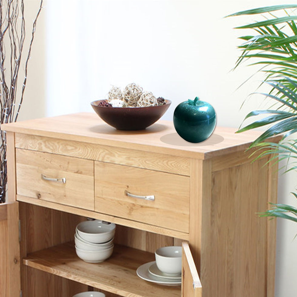 Thumbnail: Wooden cabinet with decorative bowl and green apple, natural light, home decor