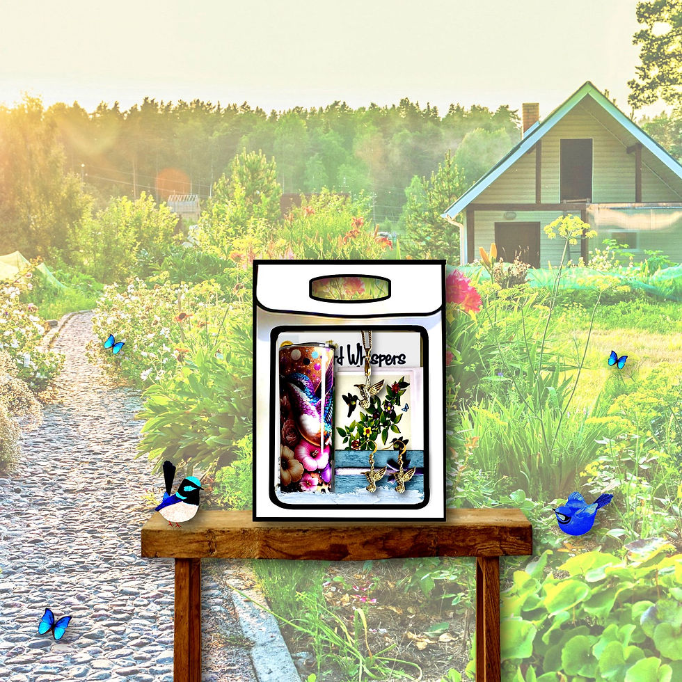 Thumbnail: Gift bag on a wooden table, path and house visible in background KCM Gifts4You