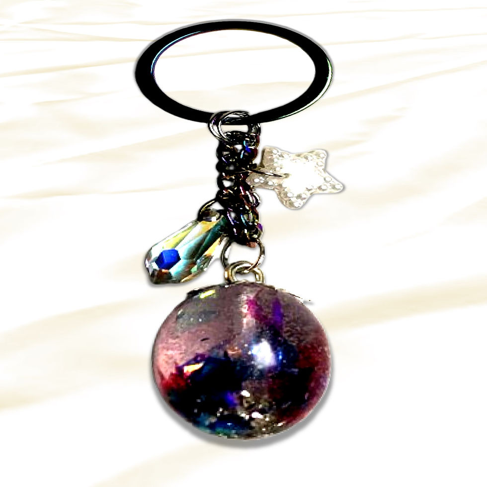 Decorative keyring with a colorful ball charm and star; KCM Gifts4You