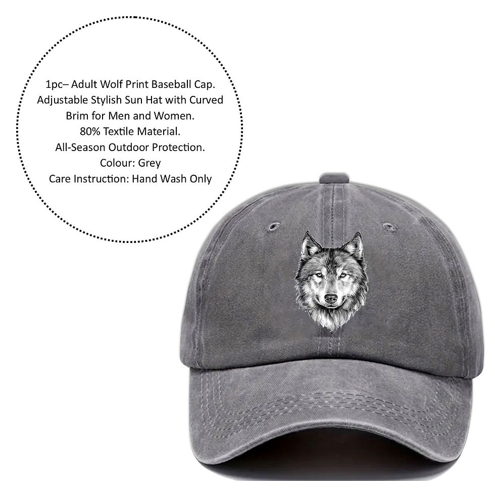Thumbnail: Grey baseball cap with wolf graphic, 