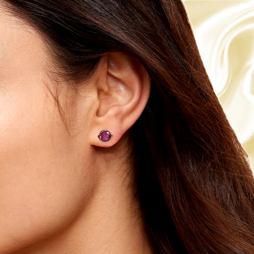 Thumbnail: Woman's ear with Sparkling Pearlescent Resin Stud Earrings, close-up photograph KCM Gifts4You