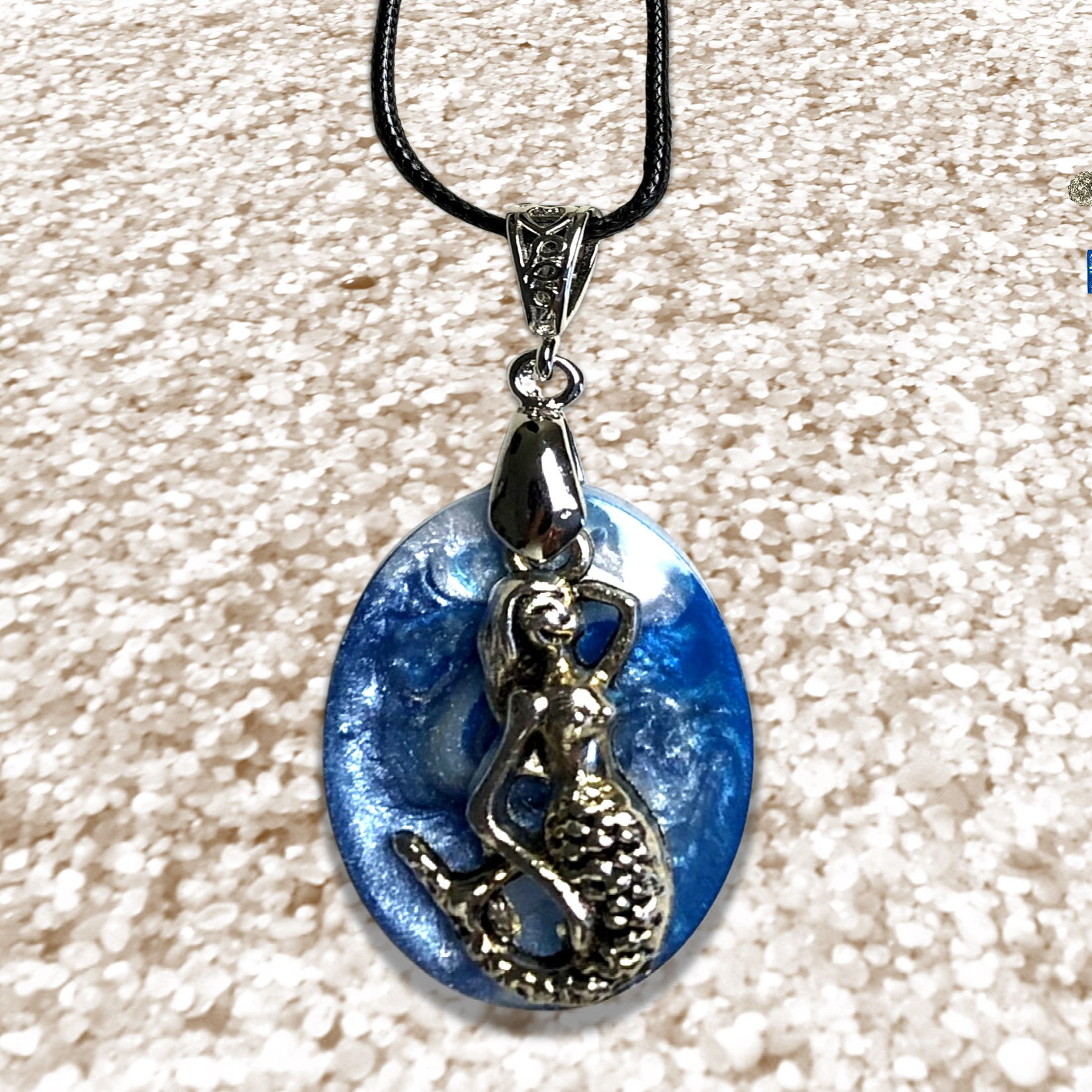 Seaside Waterdrop Resin Pendant Necklace with a mermaid in a blue background KCM Gifts4You