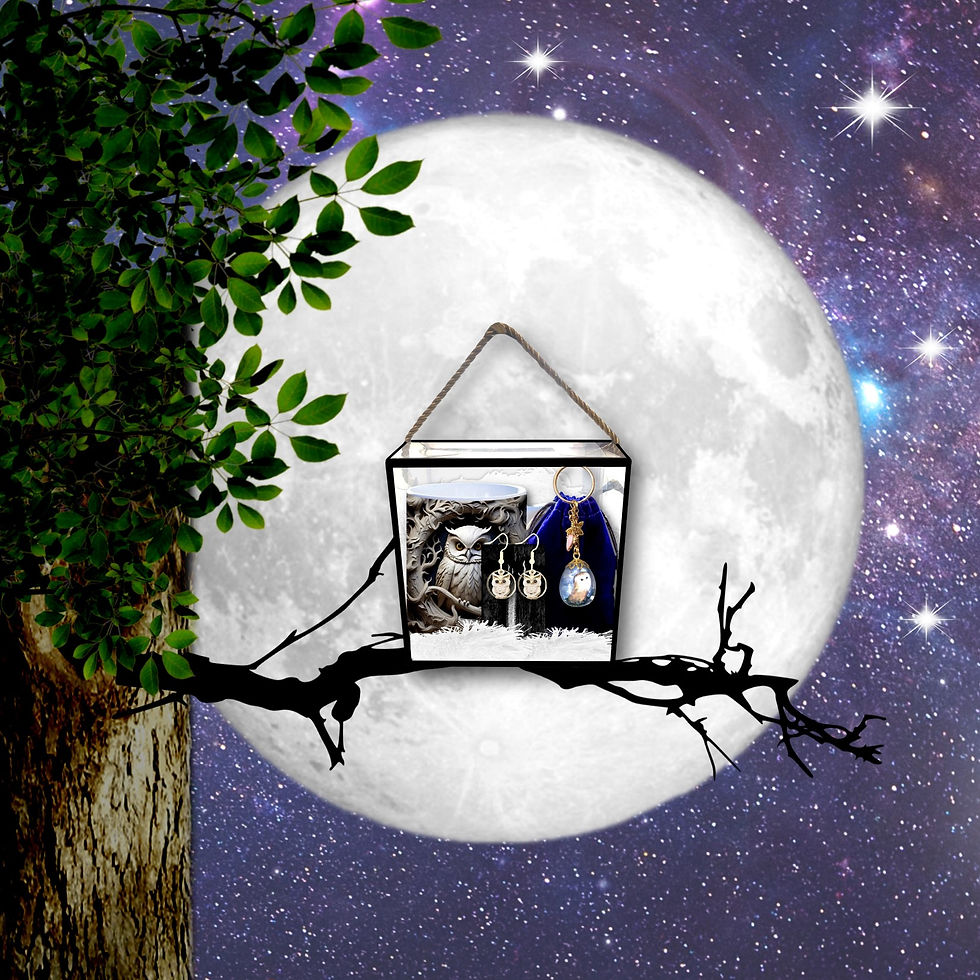 Thumbnail: House ornament on branch, full moon background, beautiful night sky KCM Gifts4You.