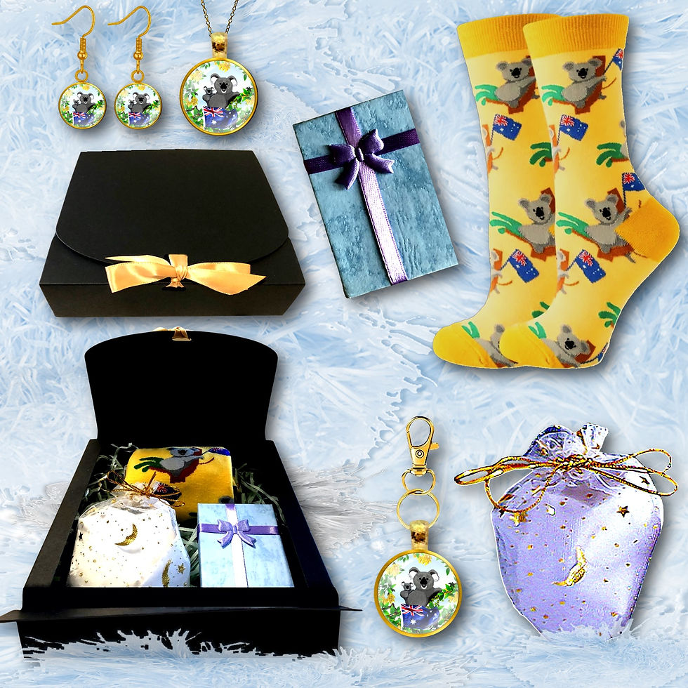 Dog-themed gifts include jewelry, socks, box, and gift bag package KCM Gifts4You.