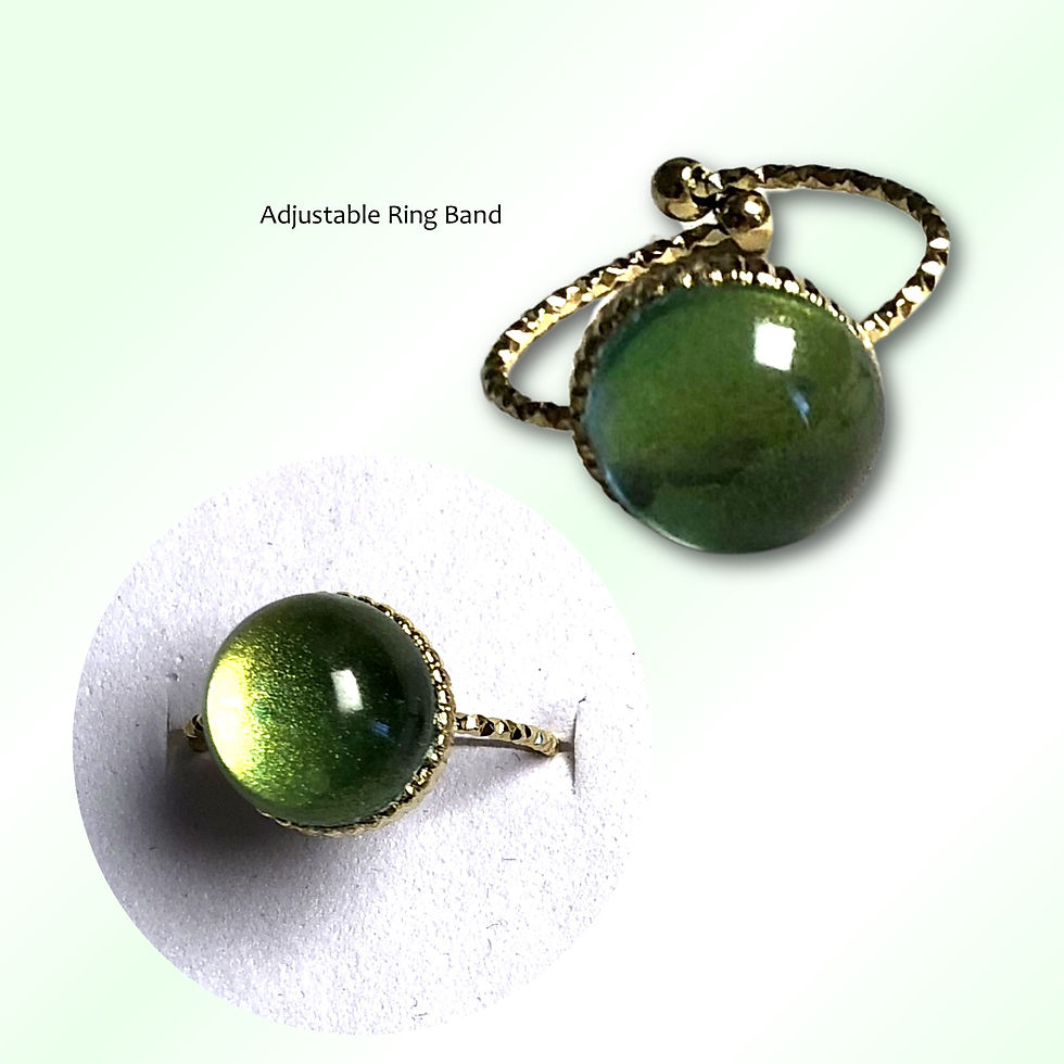 Thumbnail: Two gold rings with green gemstone, and adjustable ring band KCM Gifts4You