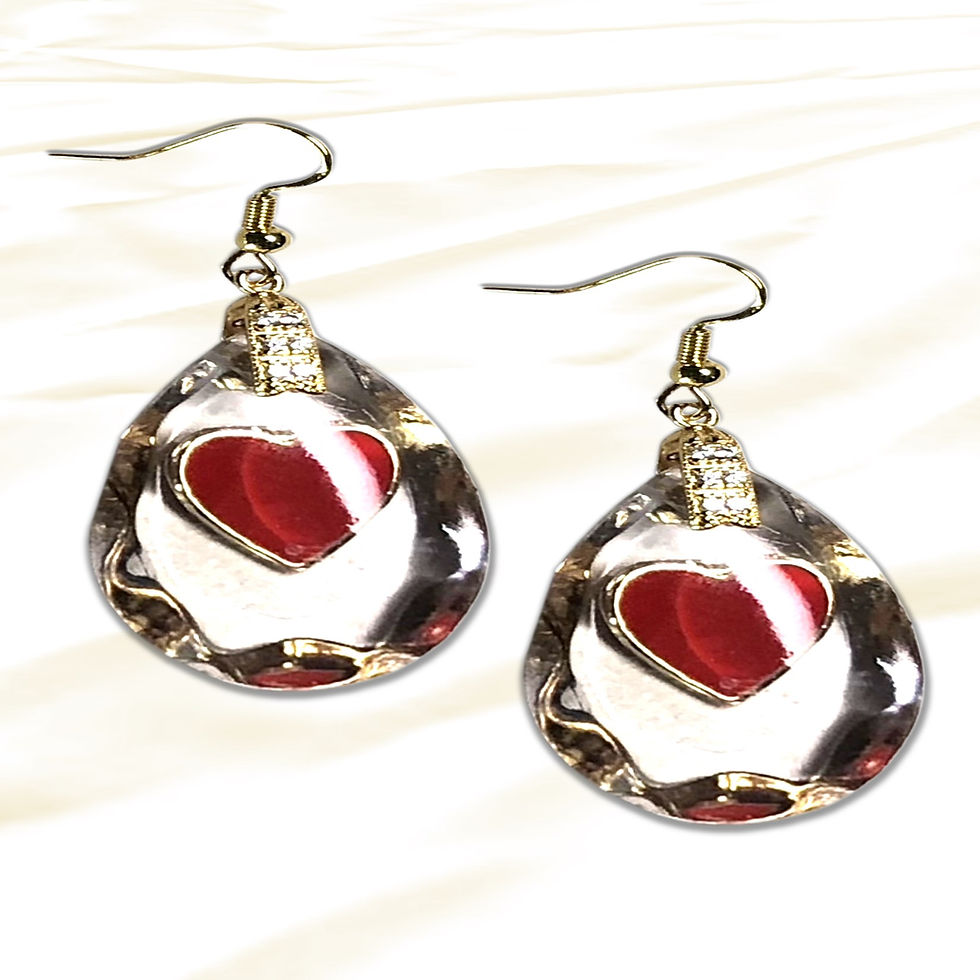 Pair of Queen of Hearts Cubic Zirconia Resin Earrings on white background, KCM Gifts4You