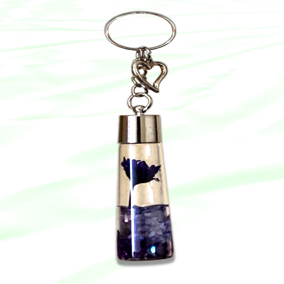 Thumbnail: Silver keyring with blue abstract resin, KCM Gifts4You as background.