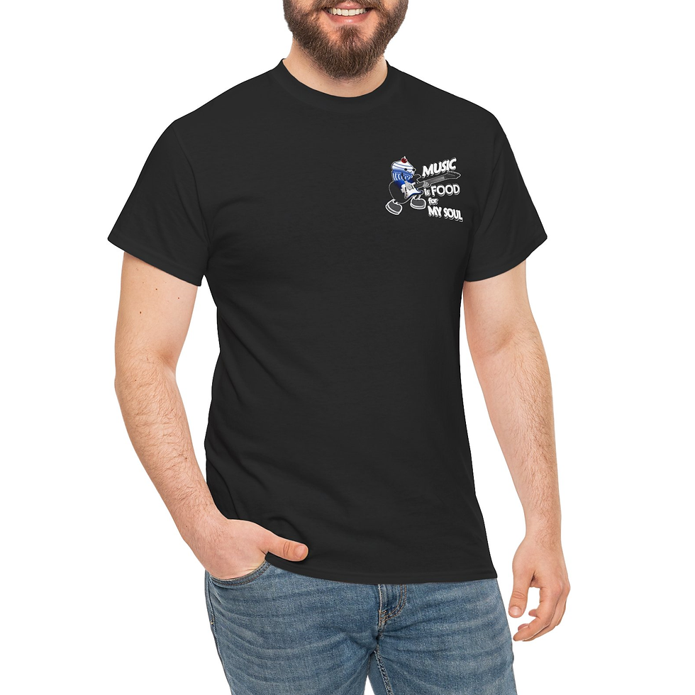 Thumbnail: Man wearing a black t-shirt with print; KCM Gifts4You.
