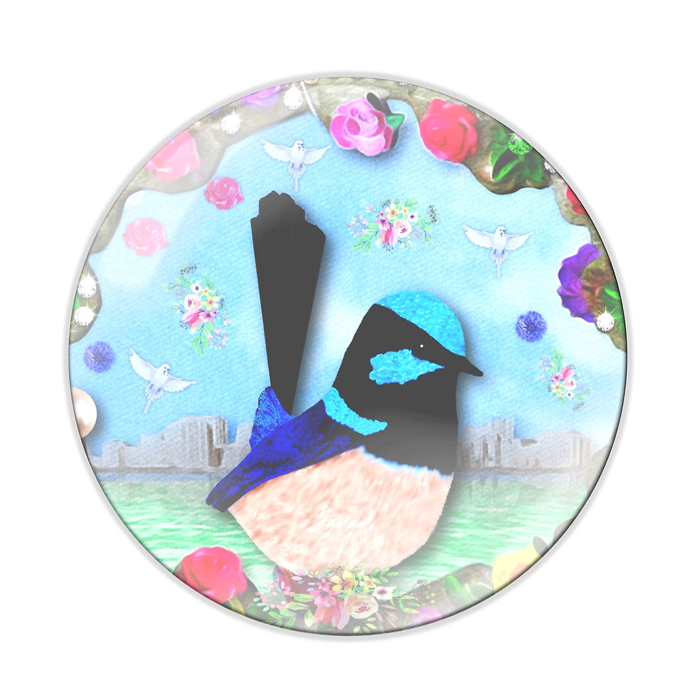 Thumbnail: Colorful cartoon image of a blue wren bird inside a decorative circular frame.