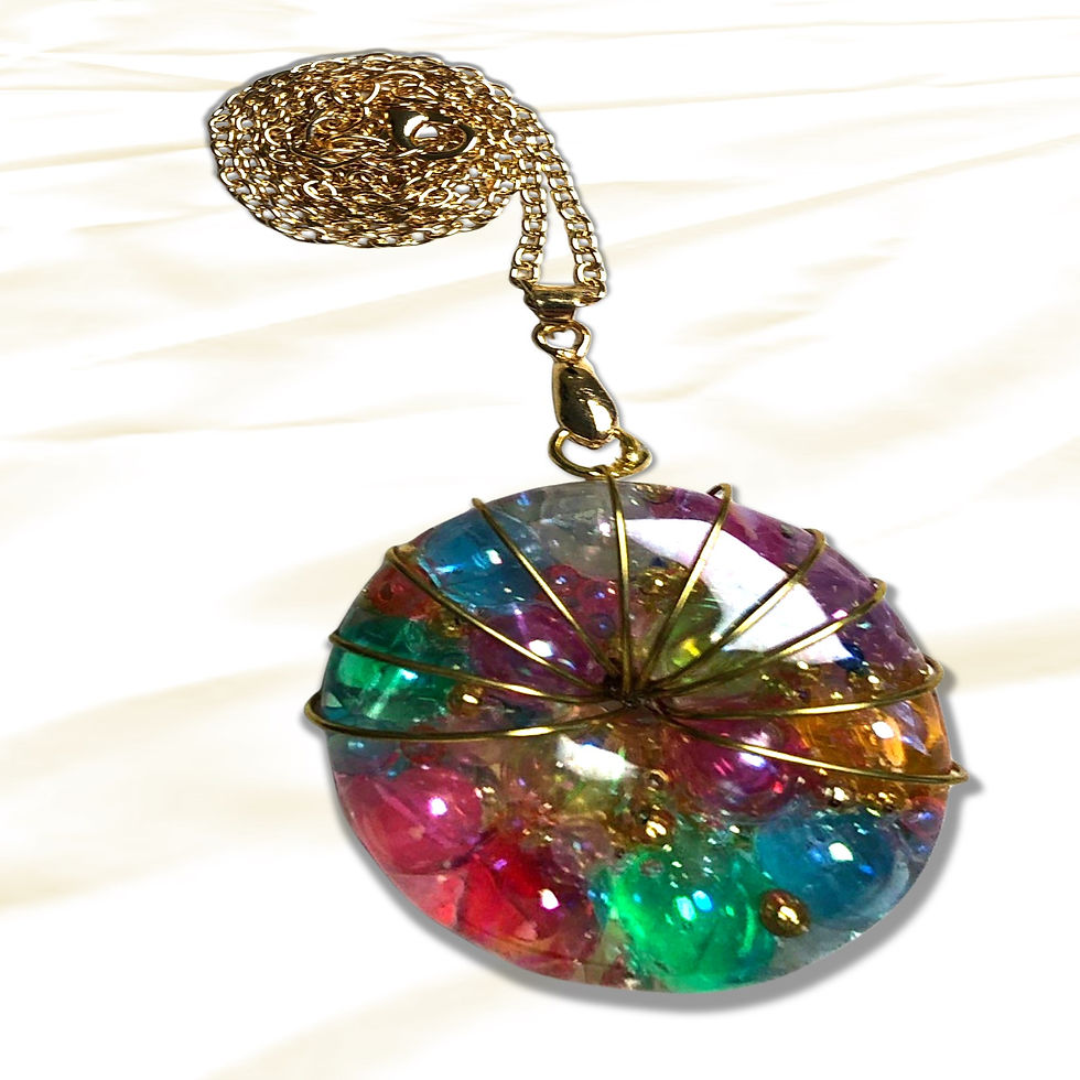 Colorful gem and resin pendant Silver or Gold Acrylic Gem & Resin Ring on gold chain KCM Gifts4You