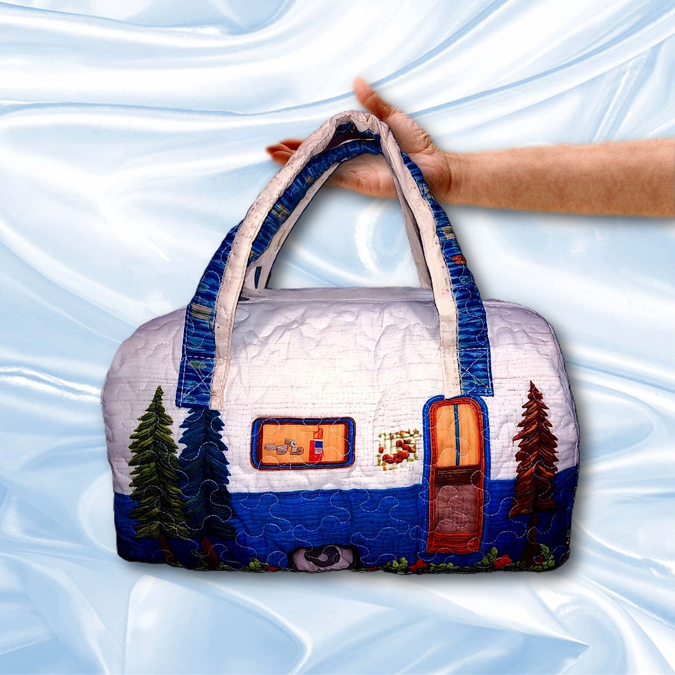Hand picking up a duffle bag