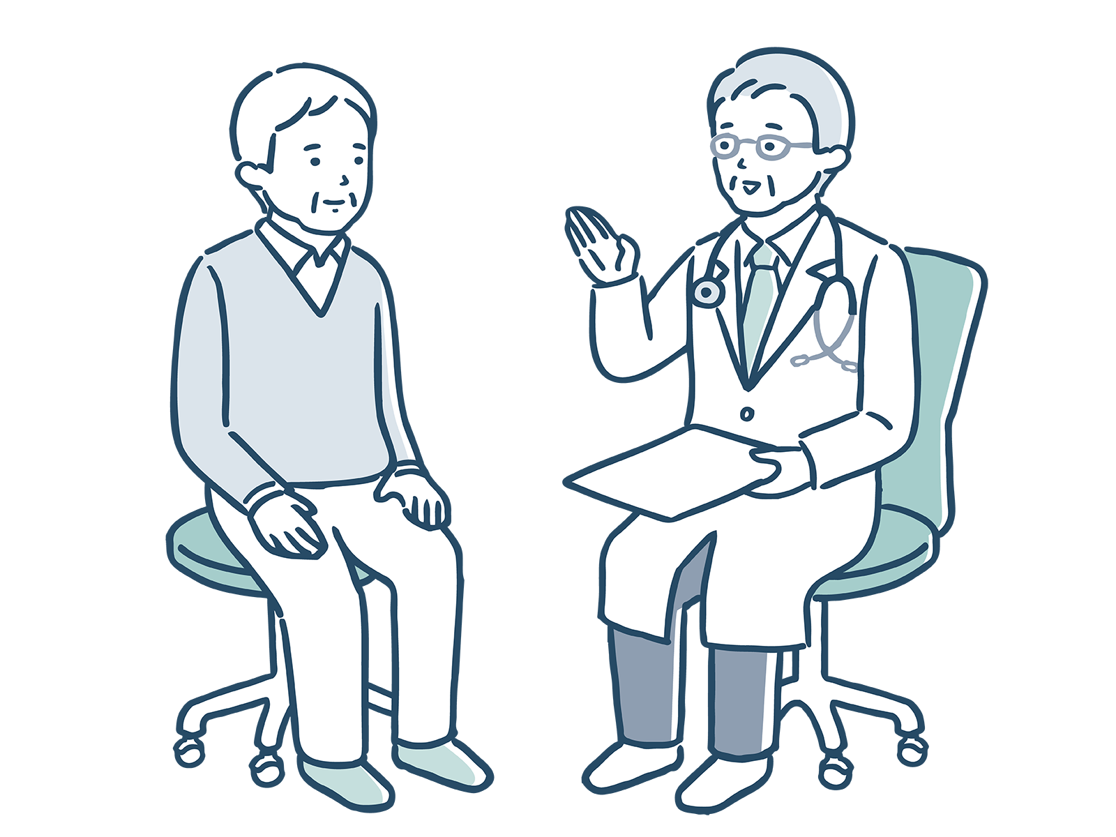 医師の説明を聞く高齢者