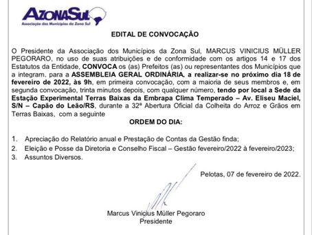 Edital de Convocação - Assembleia Geral Ordinária