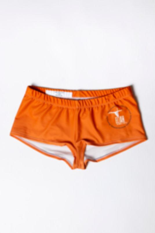 Elysian Hot Pant in Slinky Matte Lycra with white binding, shown from multiple angles. Handmade to order, medium coverage, sl