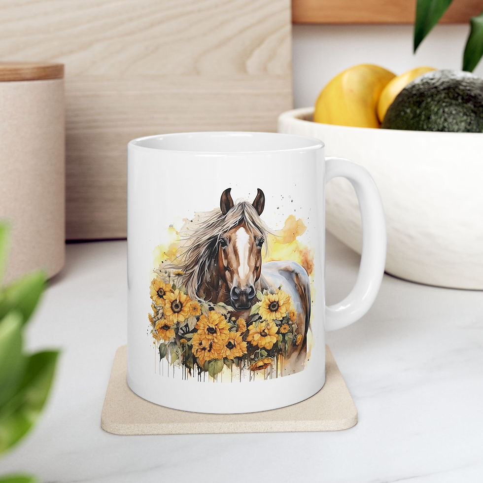 Thumbnail: Horse with Sunflowers Ceramic Mug, (11oz.)