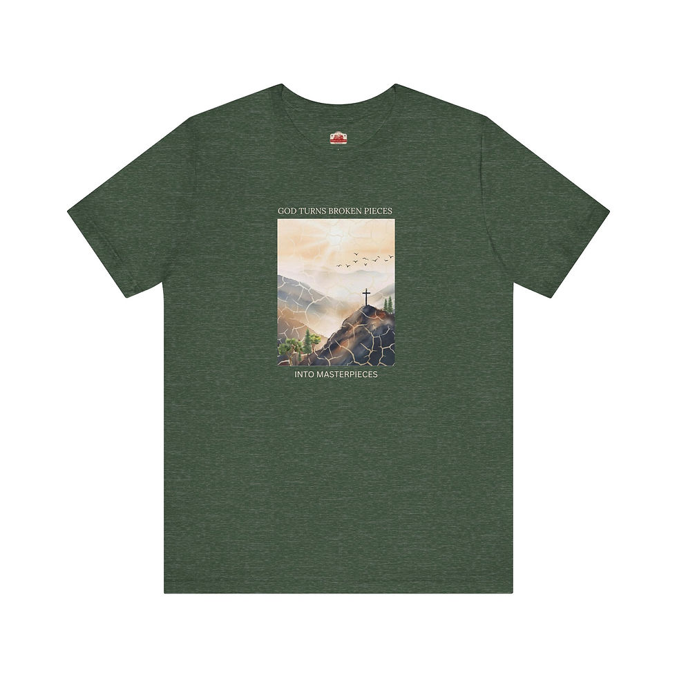 Thumbnail: GOD TURNS BROKEN PIECES INTO MASTERPIECES Unisex Jersey Short Sleeve Tee