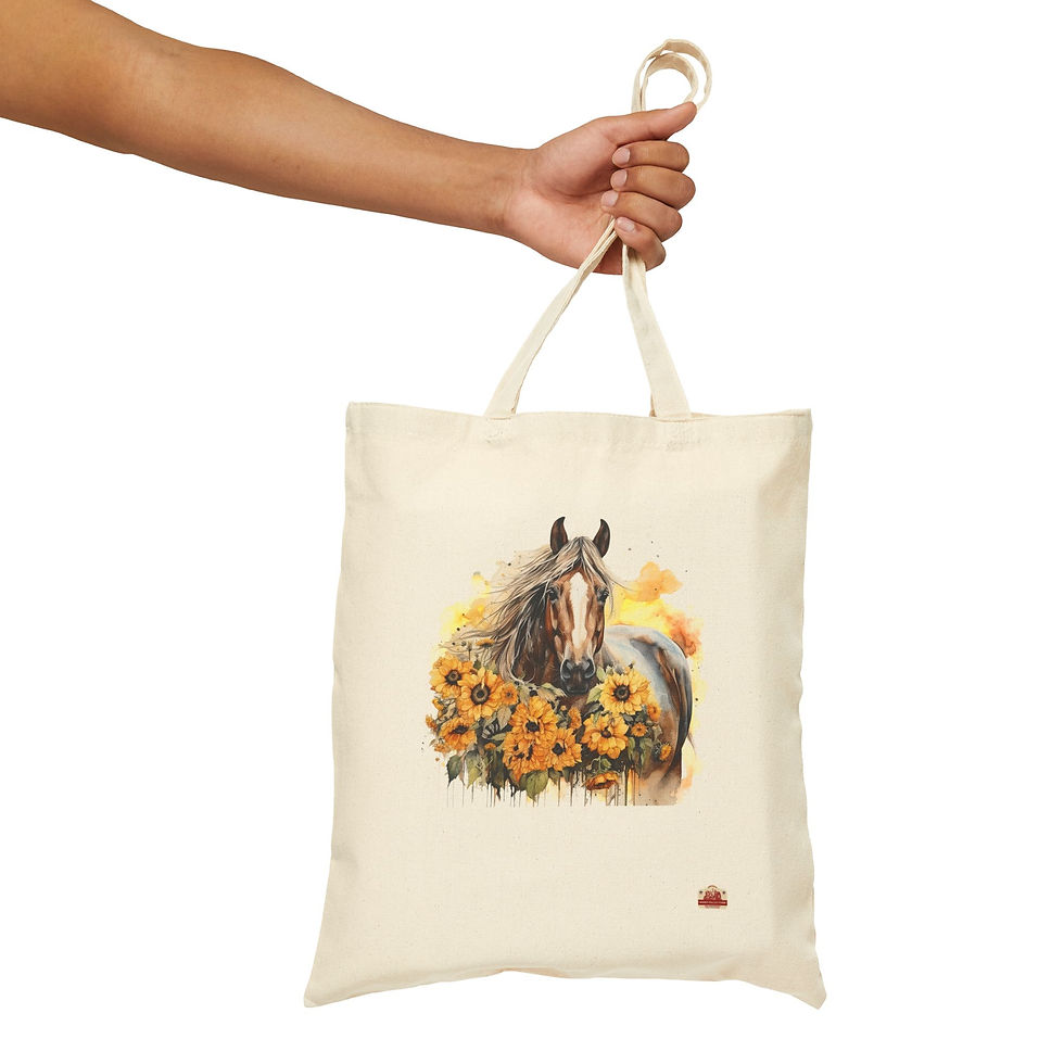 Thumbnail: FLORAL HORSE Cotton Canvas Tote Bag