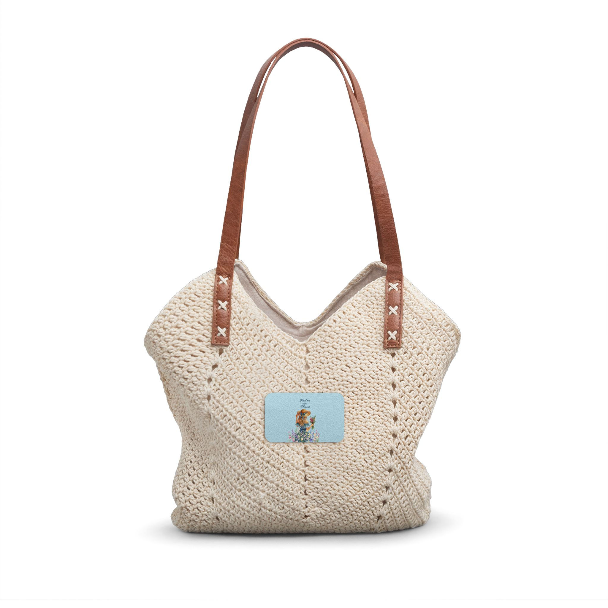 FIND ME IN THE FLOWERS Crochet Straw Tote with Leather Straps