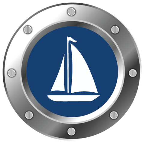 Sailboat, Vessel Operations logo, in a porthole frame
