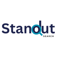 Text "Standout" in dark blue with a stylized magnifying glass as the letter "o" on a white background.