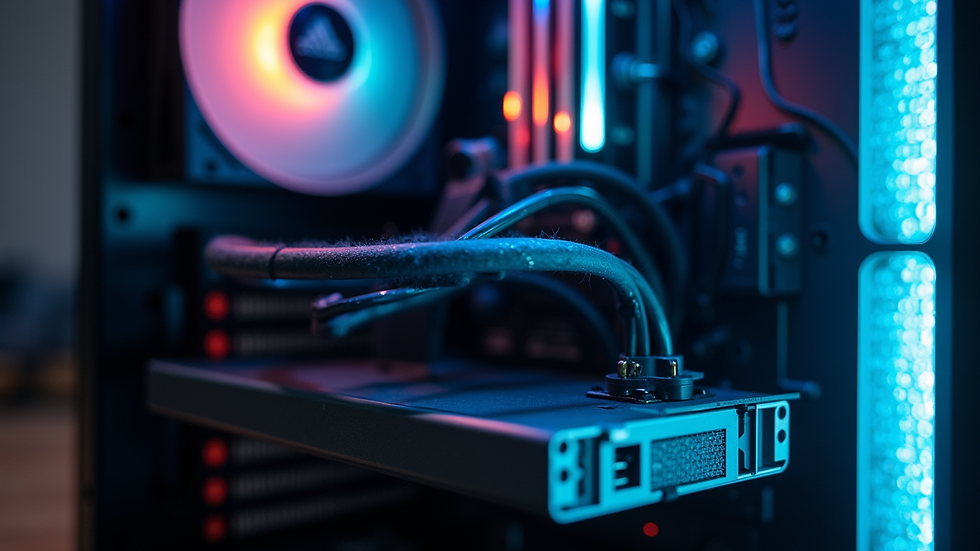 Close-up view of a high-performance desktop computer with visible cooling system