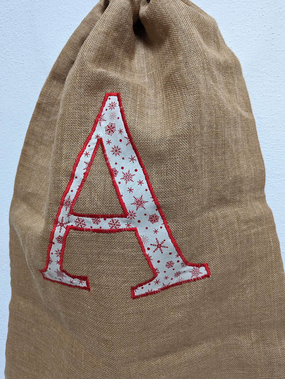 Thumbnail: Eco-Friendly Jute Hessian Christmas Sack with personalised Applique Initial