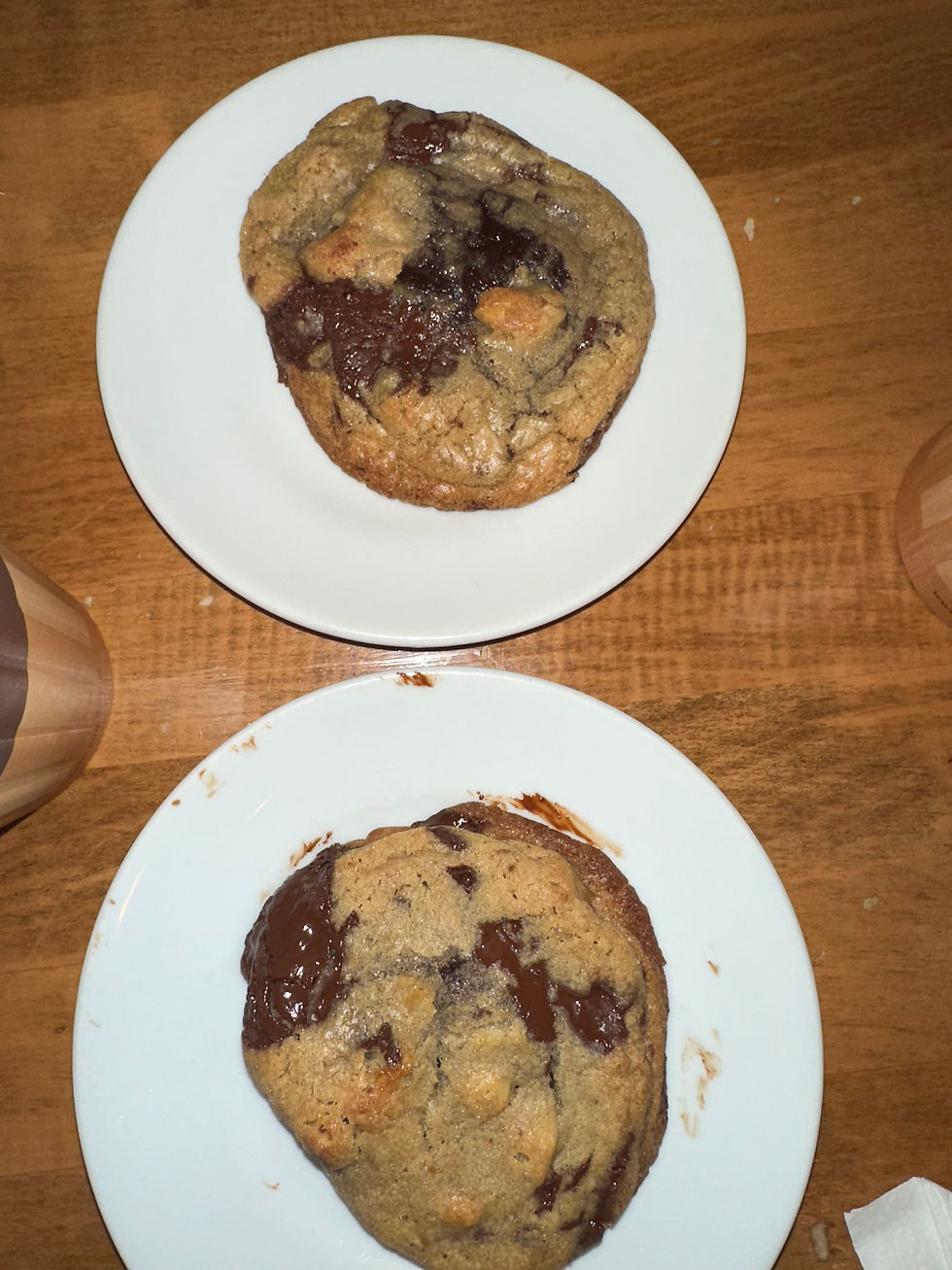 Freshly baked chocolate chip cookies served warm with a cappuccino at L.A. Burdick Handmade Chocolates.