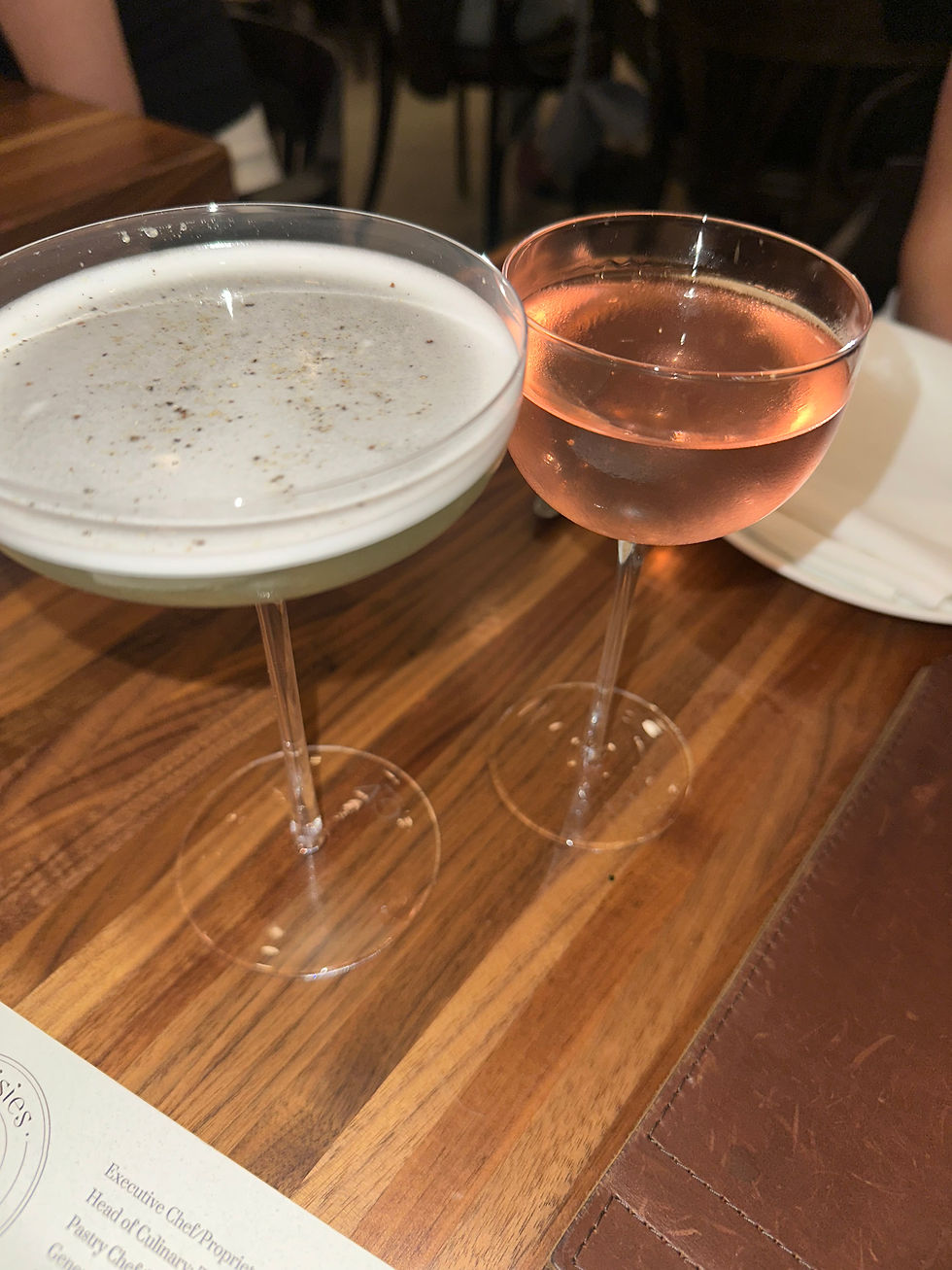 Sour, In Green cocktail with mezcal, green strawberries, and tarragon.