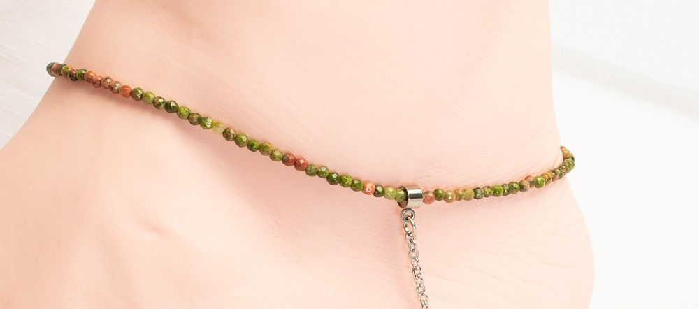 Bracelet de Cheville Artisanal en unakite Naturelle