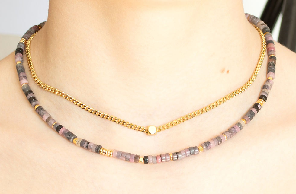 Miniature : Collier artisanal Jade naturel perles plaqué or