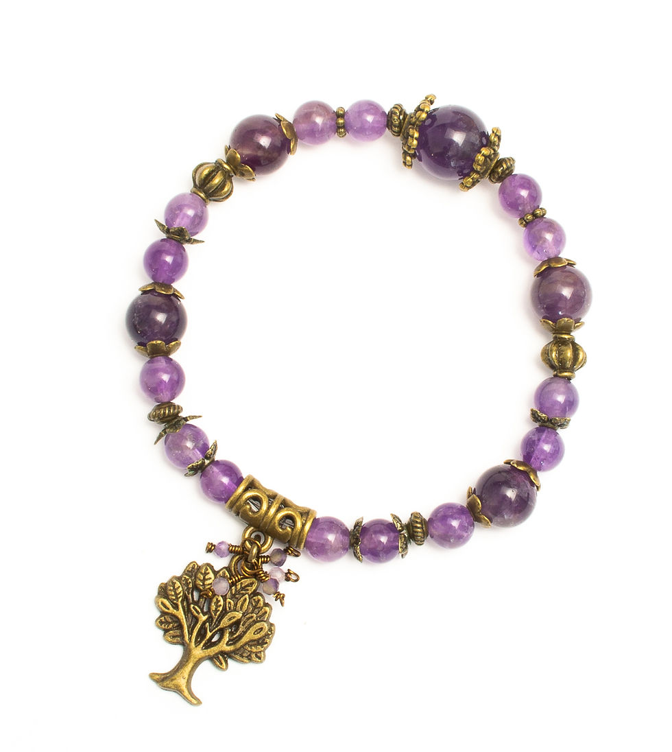 Miniature : Bracelet femme artisanal en Améthyste et arbre de vie élastique